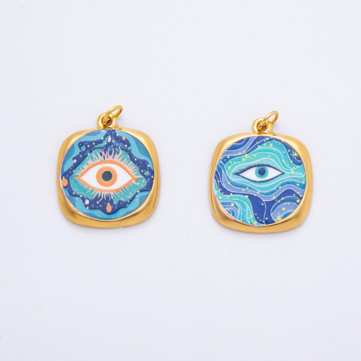 Gold Stainless Steel 26mm Enamel Aurora Style Evil Eye Charm | J664 J674 - DLUXCA