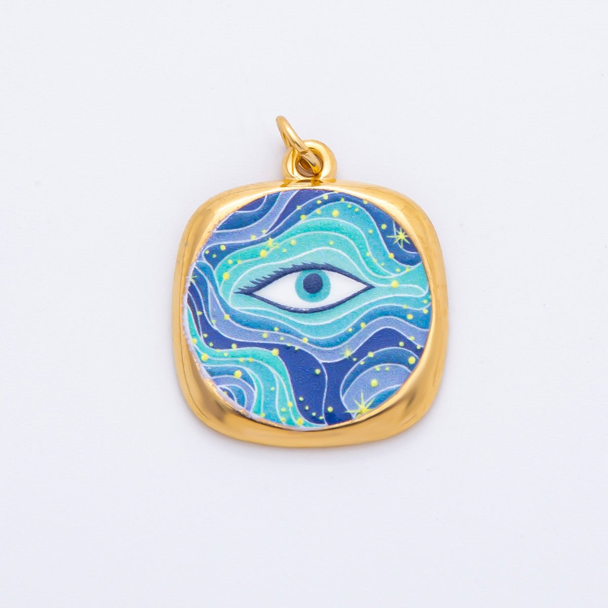 Gold Stainless Steel 26mm Enamel Aurora Style Evil Eye Charm | J664 J674 - DLUXCA