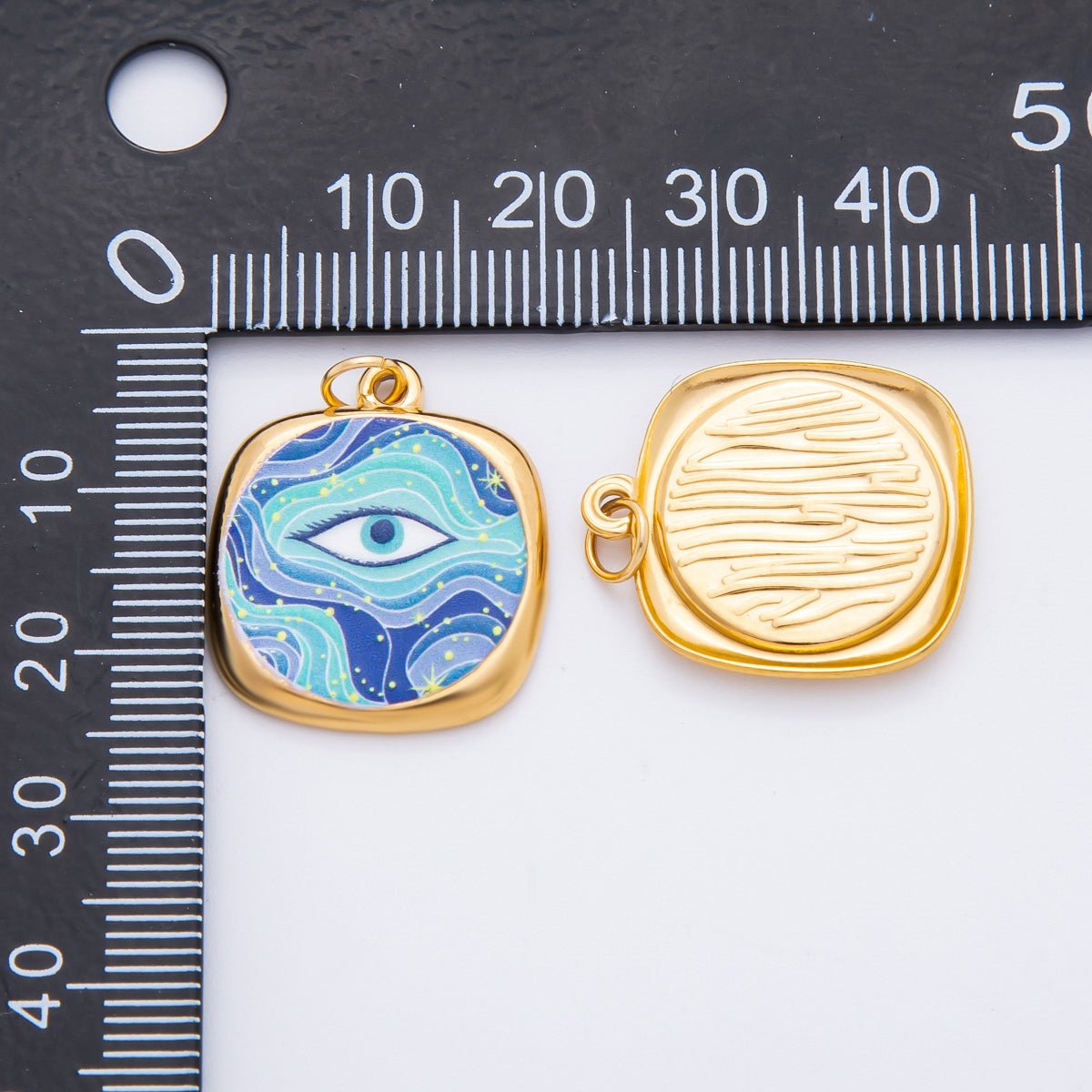 Gold Stainless Steel 26mm Enamel Aurora Style Evil Eye Charm | J664 J674 - DLUXCA