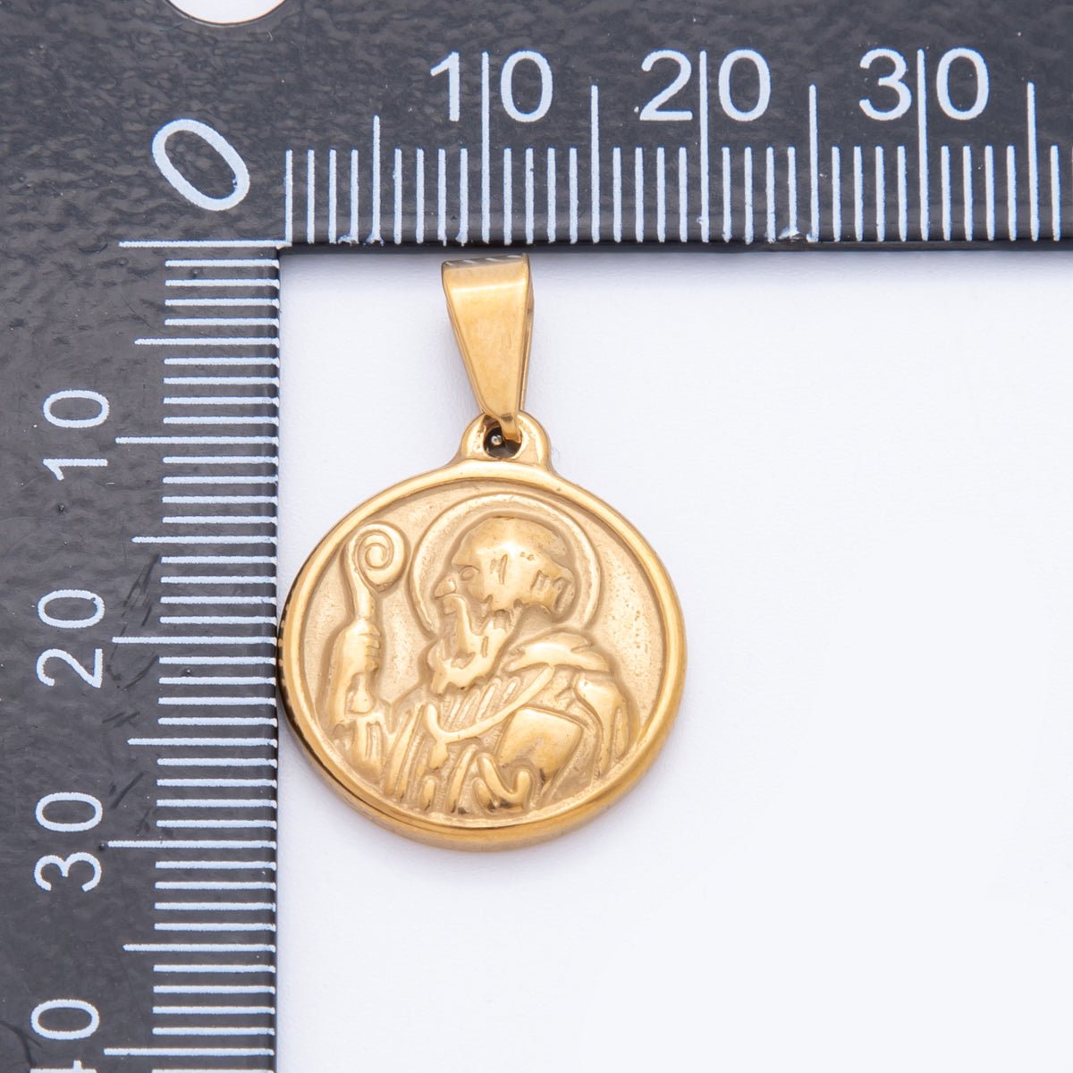 Gold Stainless Steel 28mm Saint Benedict Religious Medallion Pendant | J004 - DLUXCA