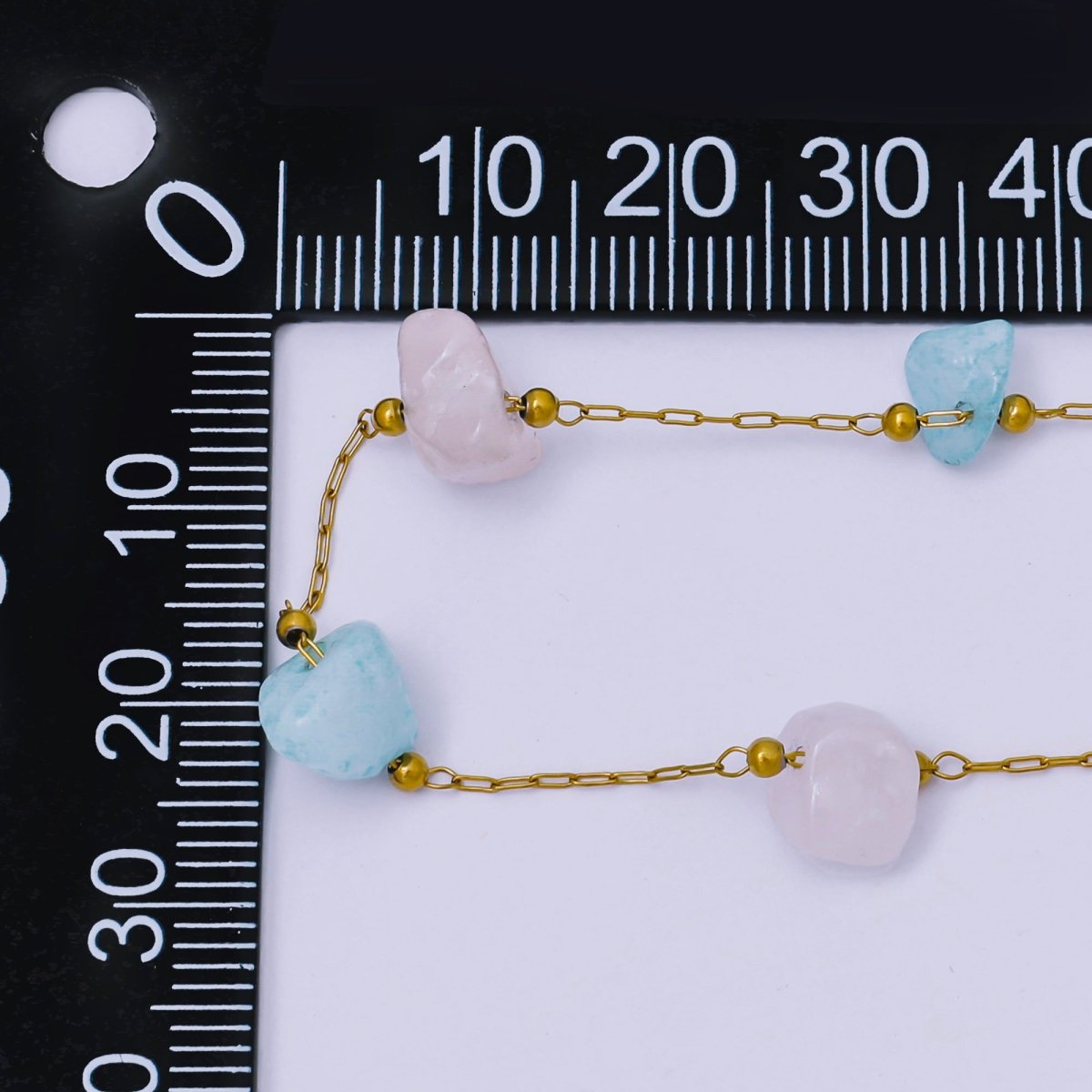 Gold Stainless Steel 2mm Blue, Pink 7 Inches Gemstone Beads Bracelet | WA - 1370 - DLUXCA