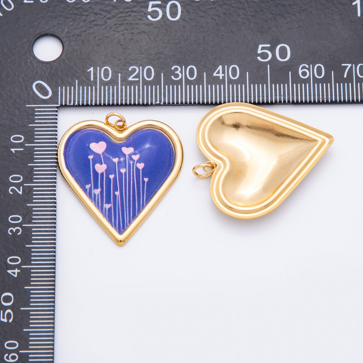 Gold Stainless Steel 31mm Hand - Painted Enamel Sparking Love Charm | J430 - DLUXCA