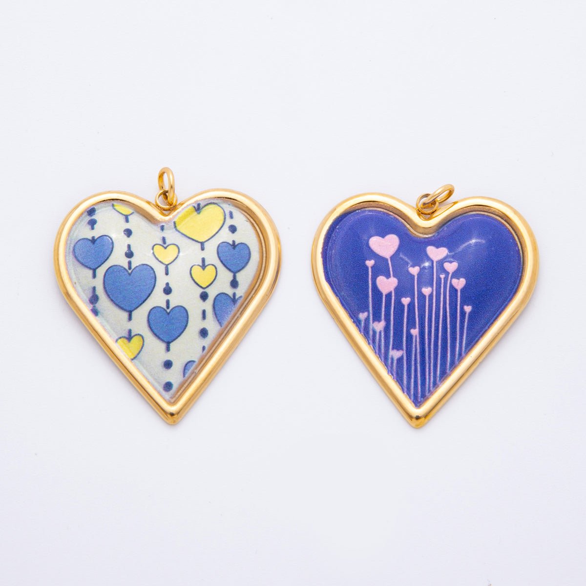 Gold Stainless Steel 31mm Hand - Painted Enamel Sparking Love Charm | J430 - DLUXCA