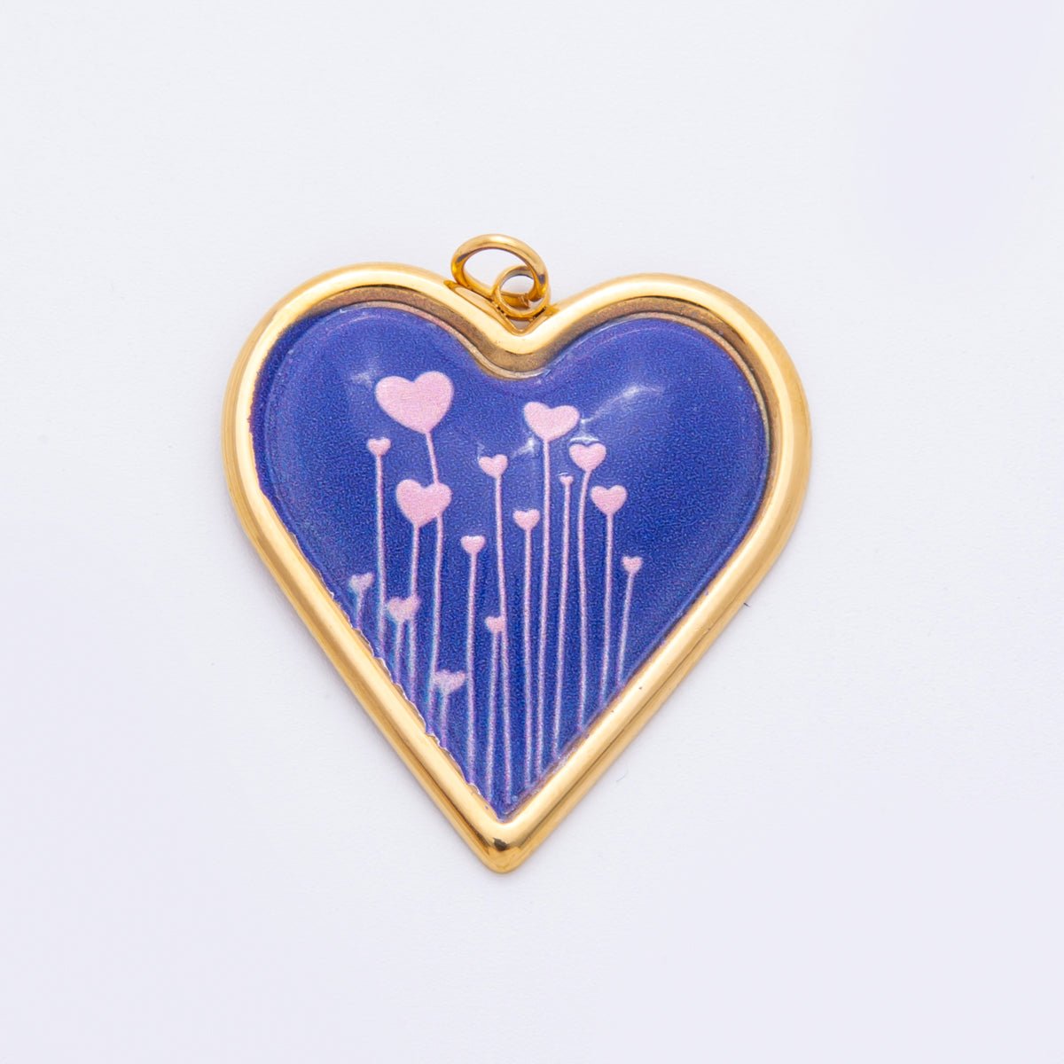 Gold Stainless Steel 31mm Hand - Painted Enamel Sparking Love Charm | J430 - DLUXCA