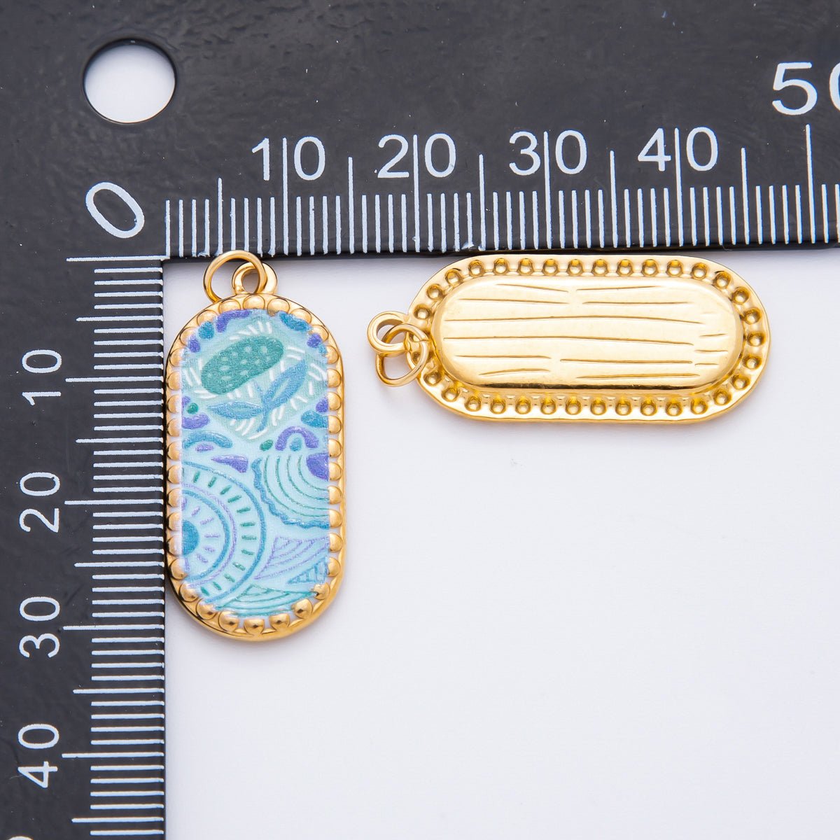 Gold Stainless Steel 34mm Hand - Painting Enamel Artsy Floral Long Oval Charm | J723 J737 J739 J759 J770 - DLUXCA