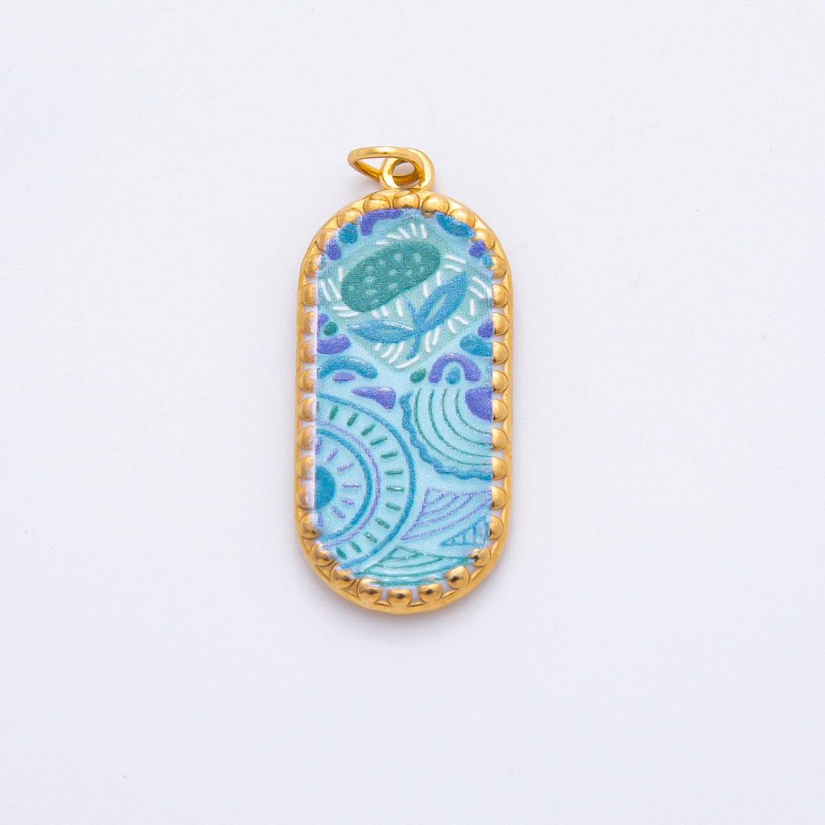 Gold Stainless Steel 34mm Hand - Painting Enamel Artsy Floral Long Oval Charm | J723 J737 J739 J759 J770 - DLUXCA
