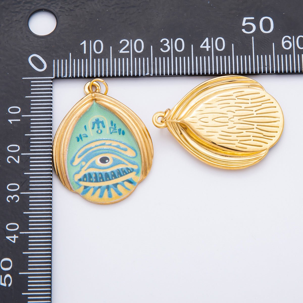 Gold Stainless Steel 35mm Hand - Painting Enamel Teardrop Evil Eye Charm | J699 J709 J712 J717 - DLUXCA