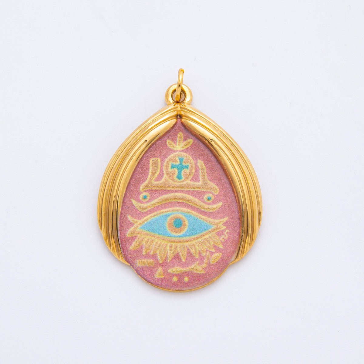 Gold Stainless Steel 35mm Hand - Painting Enamel Teardrop Evil Eye Charm | J699 J709 J712 J717 - DLUXCA