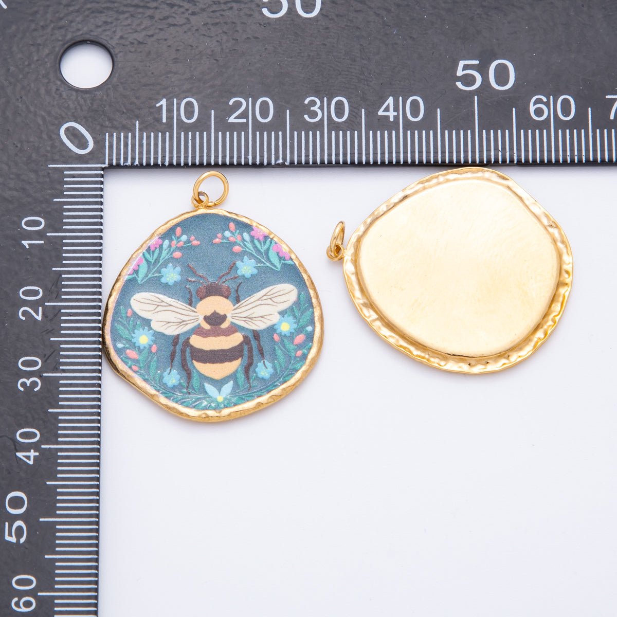 Gold Stainless Steel 36mm Hand - Painted Enamel Small Honey Bee Charm | J445 - DLUXCA