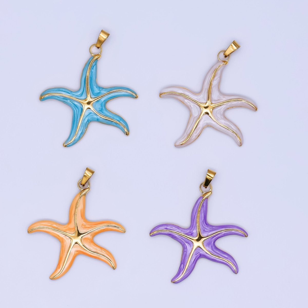 Gold Stainless Steel 37mm Blue, Purple, Orange Enamel Under the Sea Starfish Beach Pendant | J141 J419 - DLUXCA