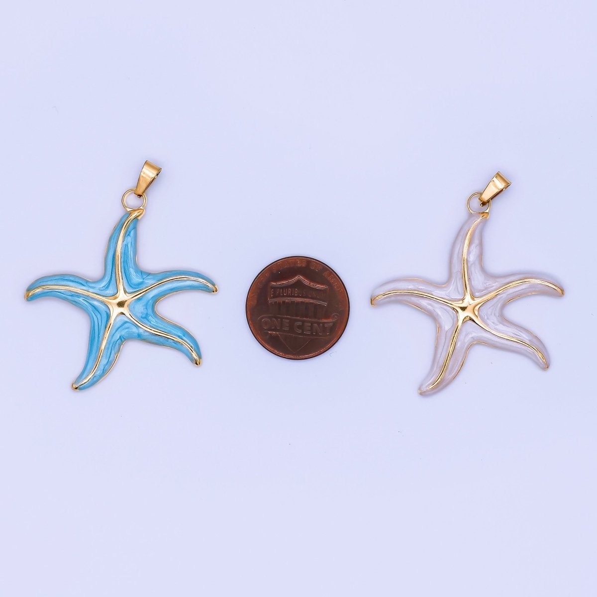 Gold Stainless Steel 37mm Blue, Purple, Orange Enamel Under the Sea Starfish Beach Pendant | J141 J419 - DLUXCA