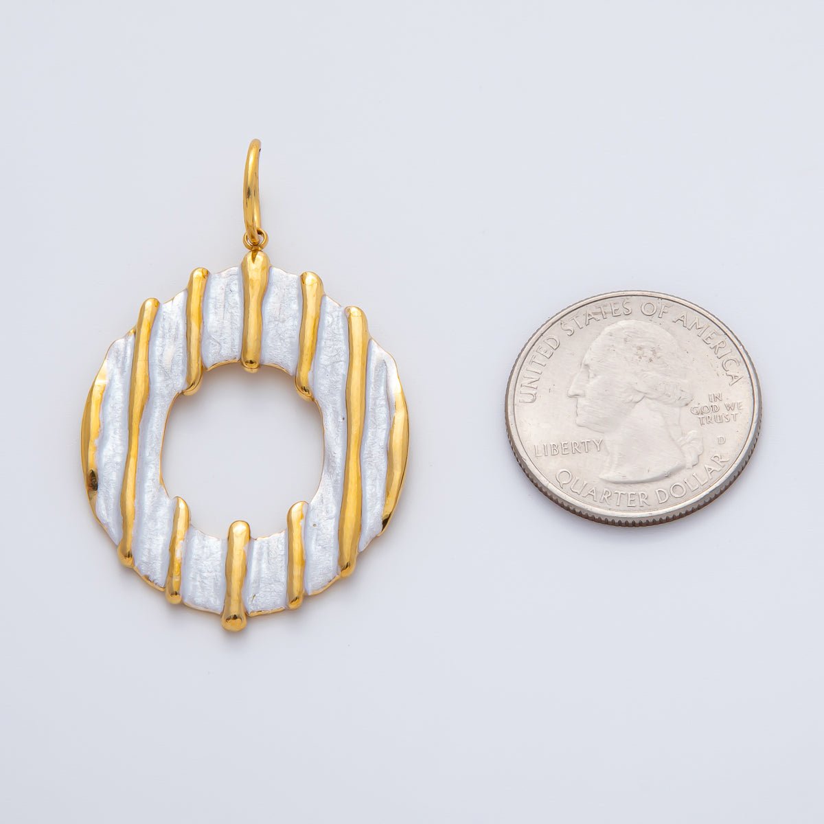 Gold Stainless Steel 40mm White Enamel Glazed Donut Charm Foodie Pendant | J888 - DLUXCA