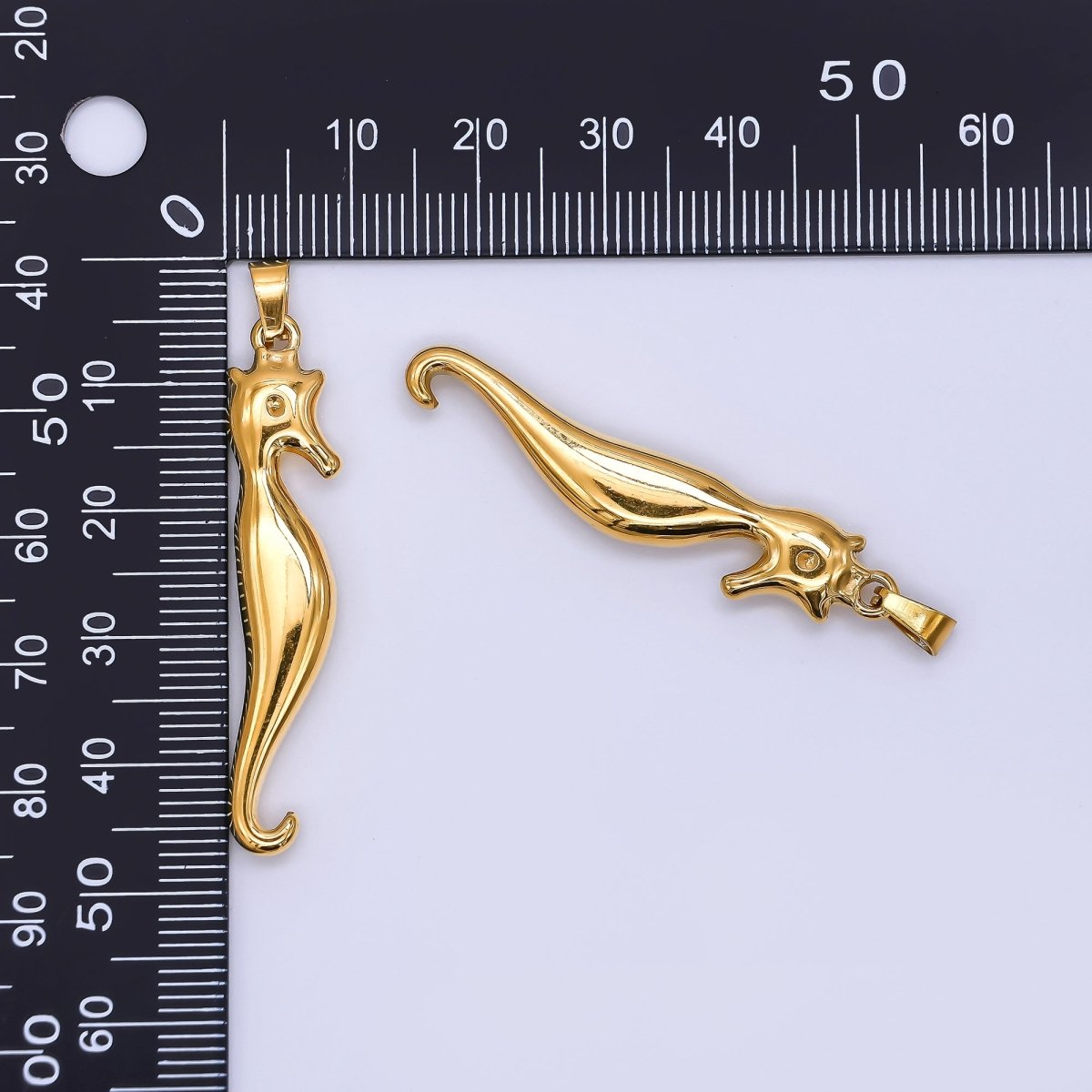 Gold Stainless Steel 43mm Slim Seahorse Animal Dainty Pendant | J162 - DLUXCA