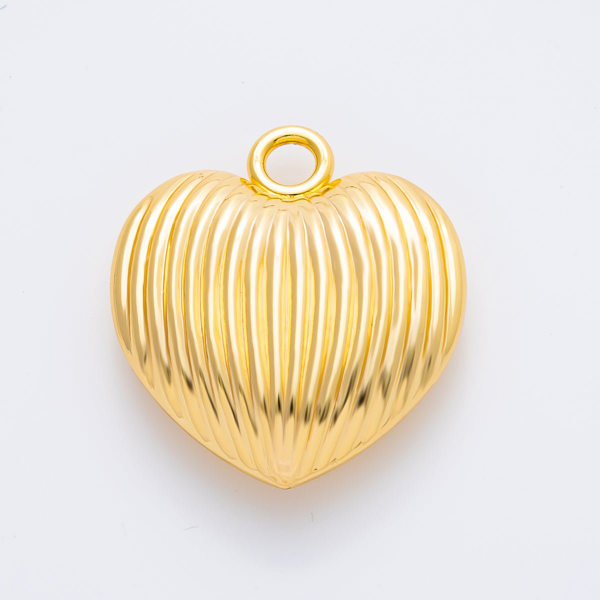 Gold Stainless Steel 45mm Puffy Linear Stripes Heart Charm | J858 - DLUXCA