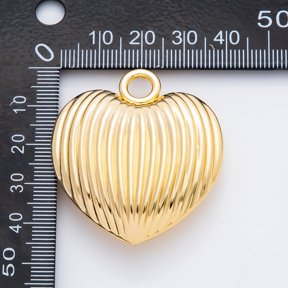 Gold Stainless Steel 45mm Puffy Linear Stripes Heart Charm | J858 - DLUXCA