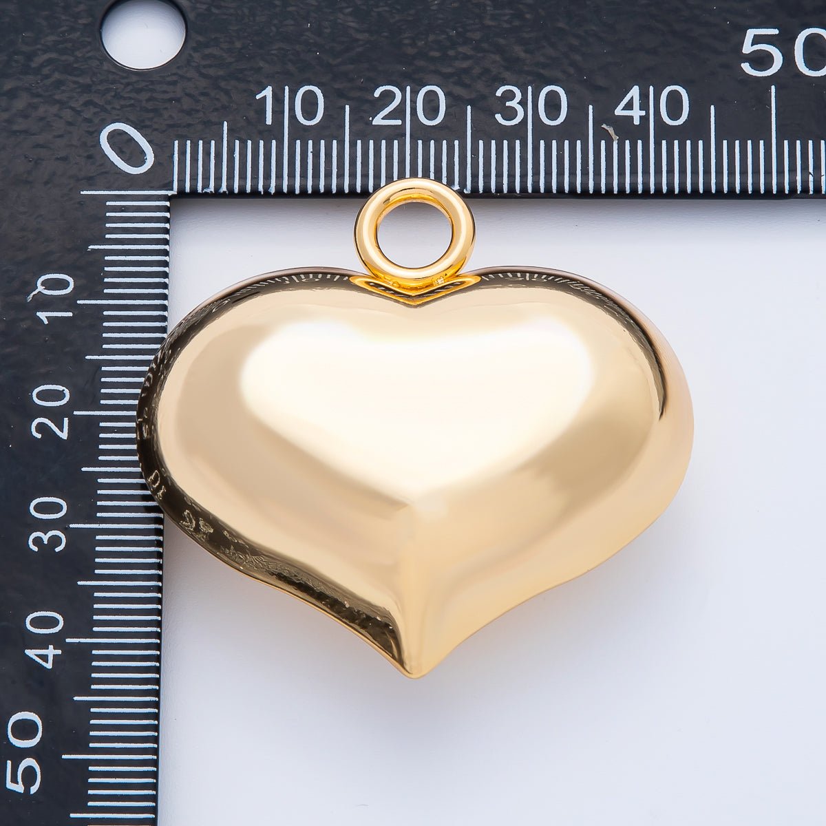 Gold Stainless Steel 45mm Puffy Polished Heart Charm | J859 - DLUXCA