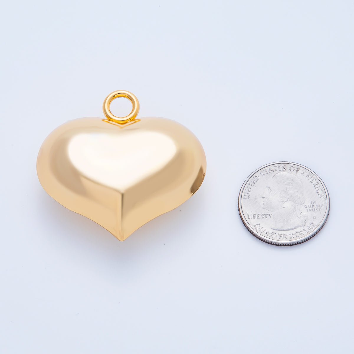 Gold Stainless Steel 45mm Puffy Polished Heart Charm | J859 - DLUXCA