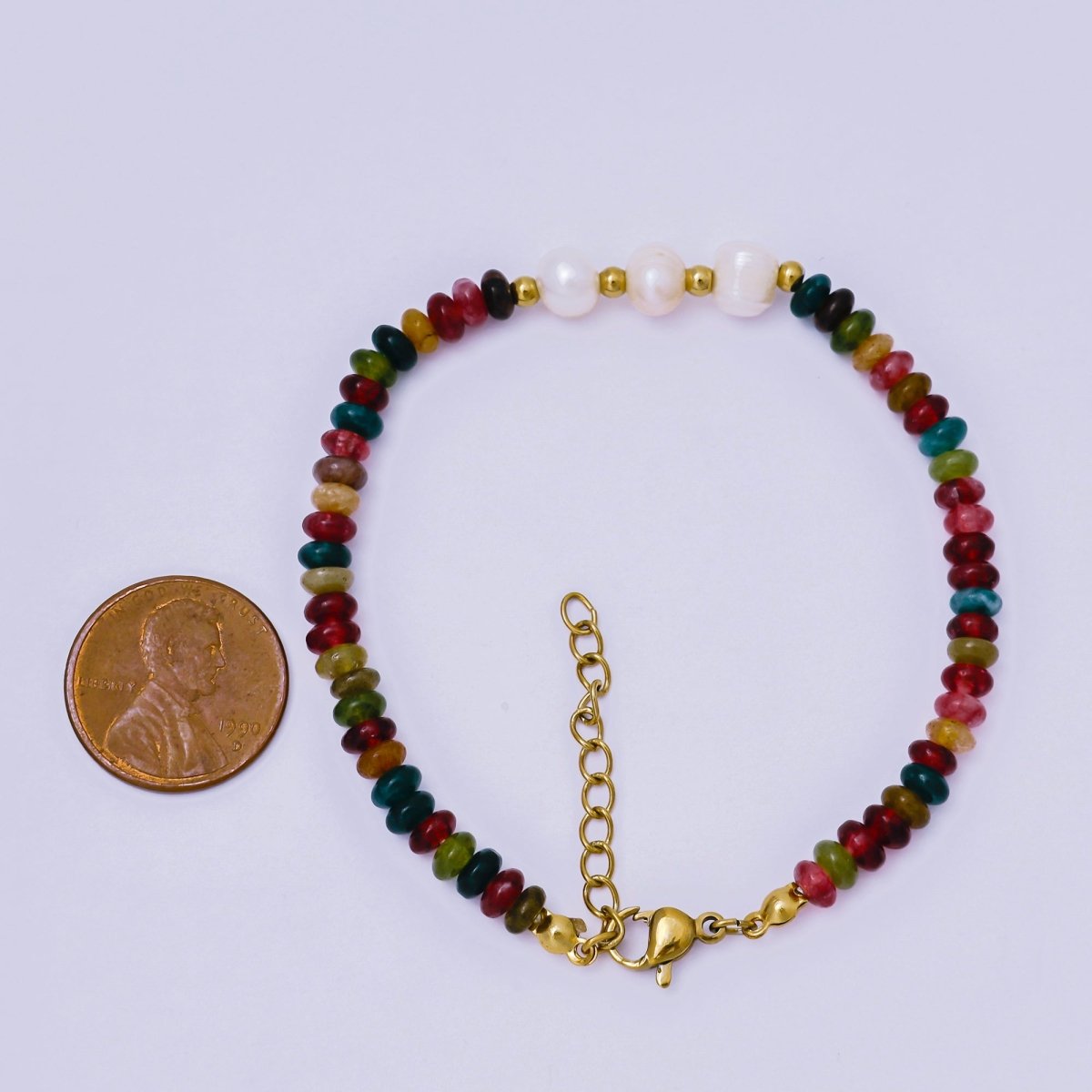 Gold Stainless Steel 4.8mm Midnight Garden 7 Inches Pearl Beads Bracelet | WA - 1368 - DLUXCA