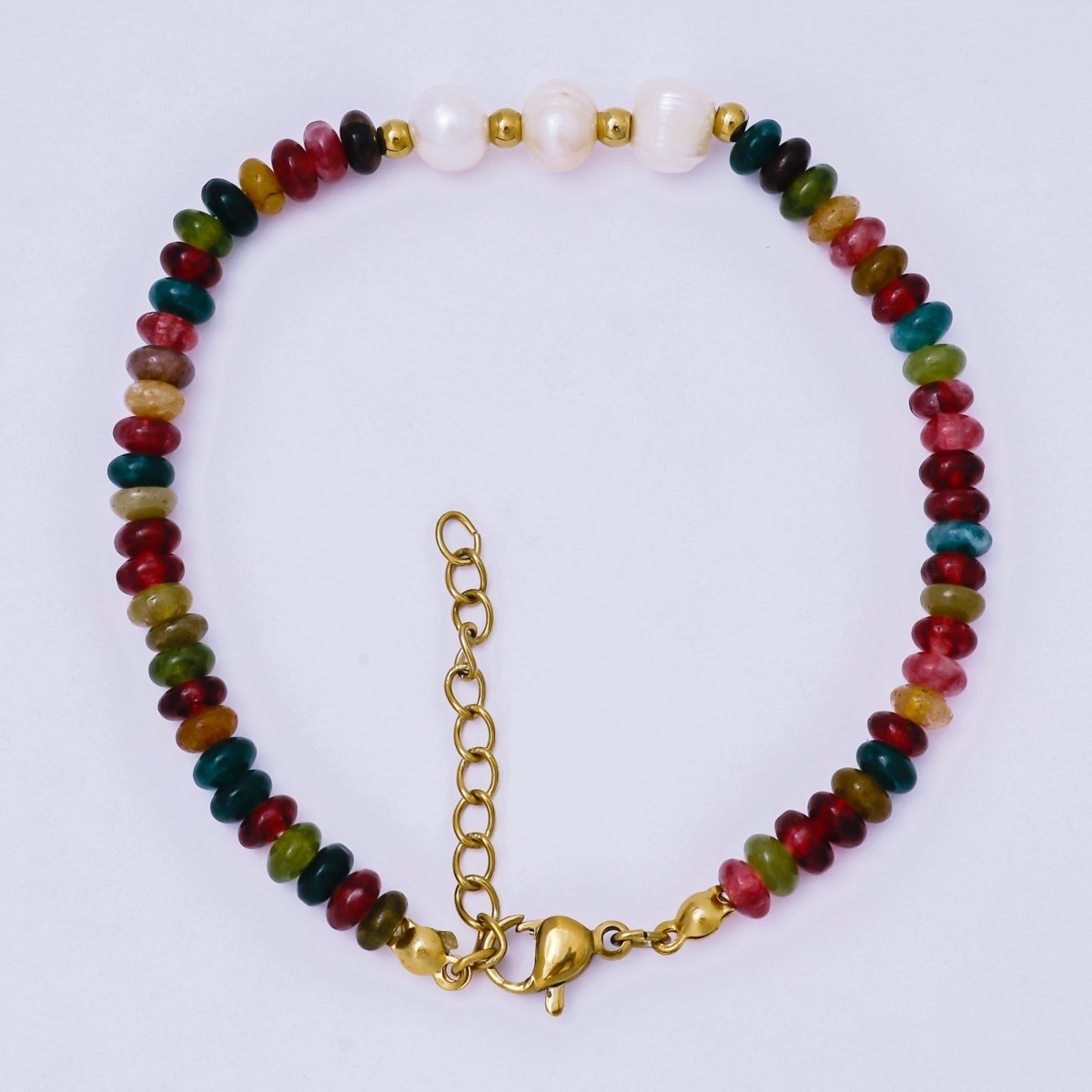 Gold Stainless Steel 4.8mm Midnight Garden 7 Inches Pearl Beads Bracelet | WA - 1368 - DLUXCA