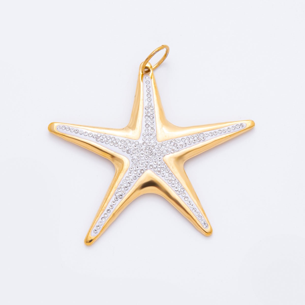 Gold Stainless Steel 57mm Micro Paved CZ Under the Sea Big Starfish Charm | J007 - DLUXCA