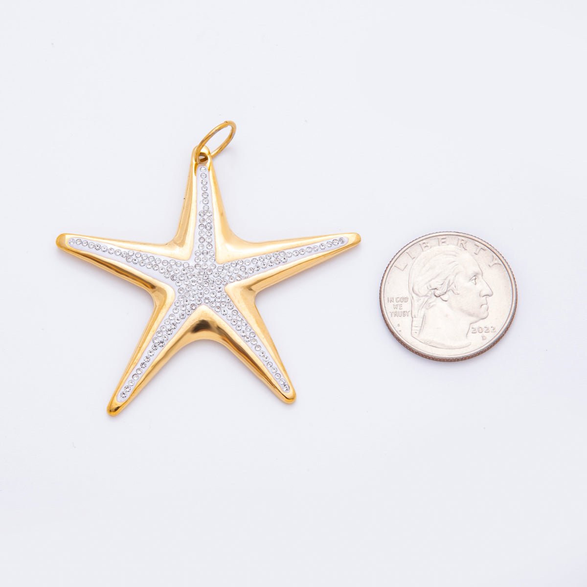Gold Stainless Steel 57mm Micro Paved CZ Under the Sea Big Starfish Charm | J007 - DLUXCA