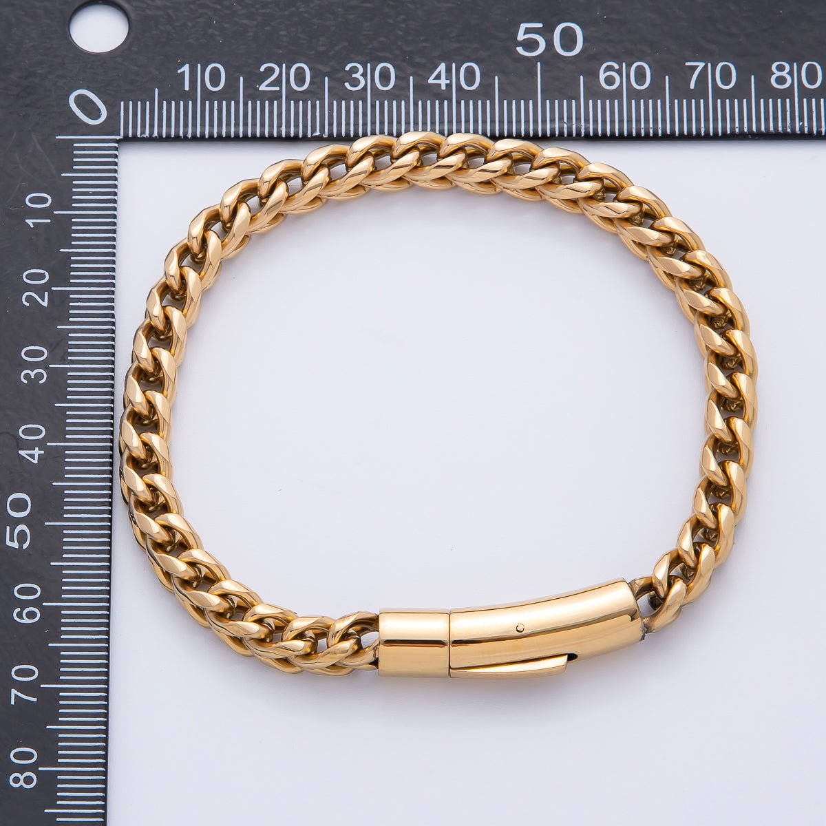 Gold Stainless Steel 5.9mm Classic Thick Curb Chain Bracelet with Box Clasp | WA - 3795 - DLUXCA