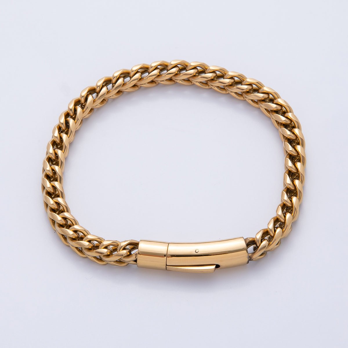 Gold Stainless Steel 5.9mm Classic Thick Curb Chain Bracelet with Box Clasp | WA - 3795 - DLUXCA