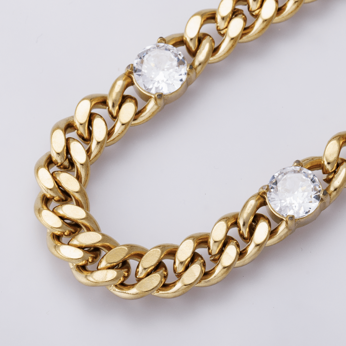 Gold Stainless Steel 6.3mm Triple CZ Curb Chain 8.5 Inch Bracelet | WA - 04171 - DLUXCA
