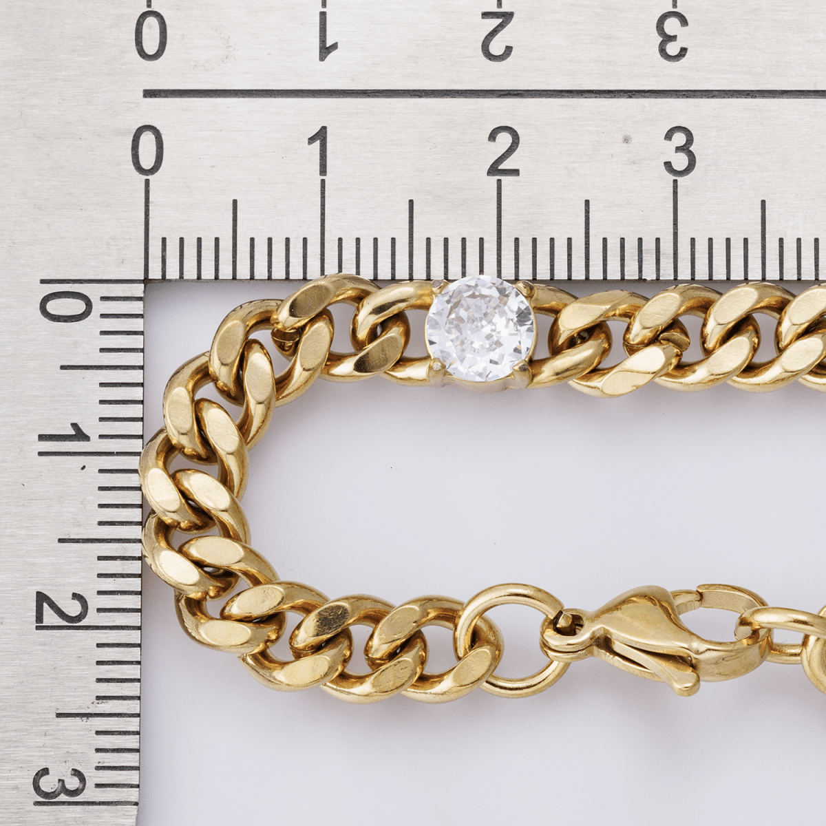 Gold Stainless Steel 6.3mm Triple CZ Curb Chain 8.5 Inch Bracelet | WA - 04171 - DLUXCA