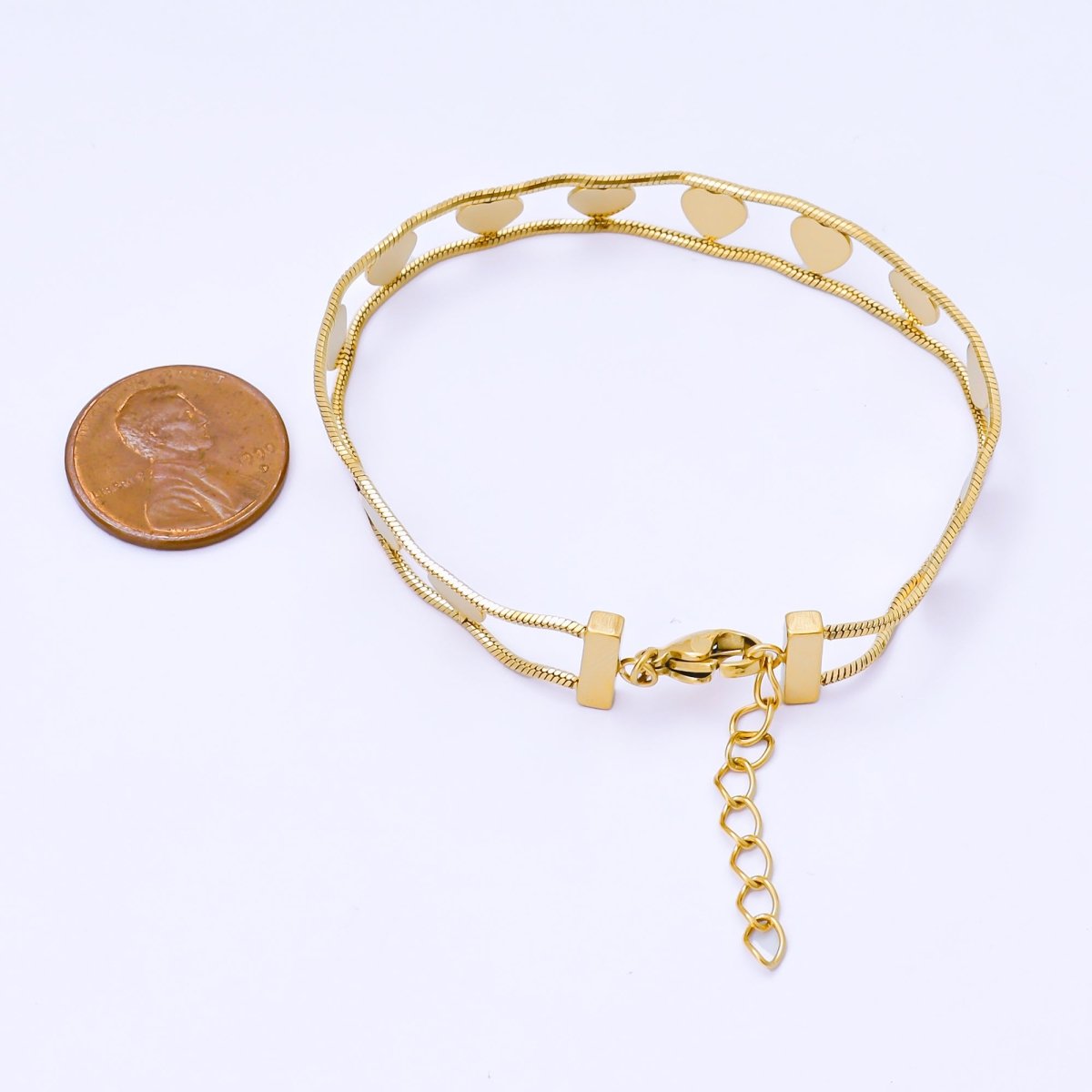 Gold Stainless Steel 8.1mm Heartbeat Double Strand 6 Inch Bracelet | WA - 1432 - DLUXCA