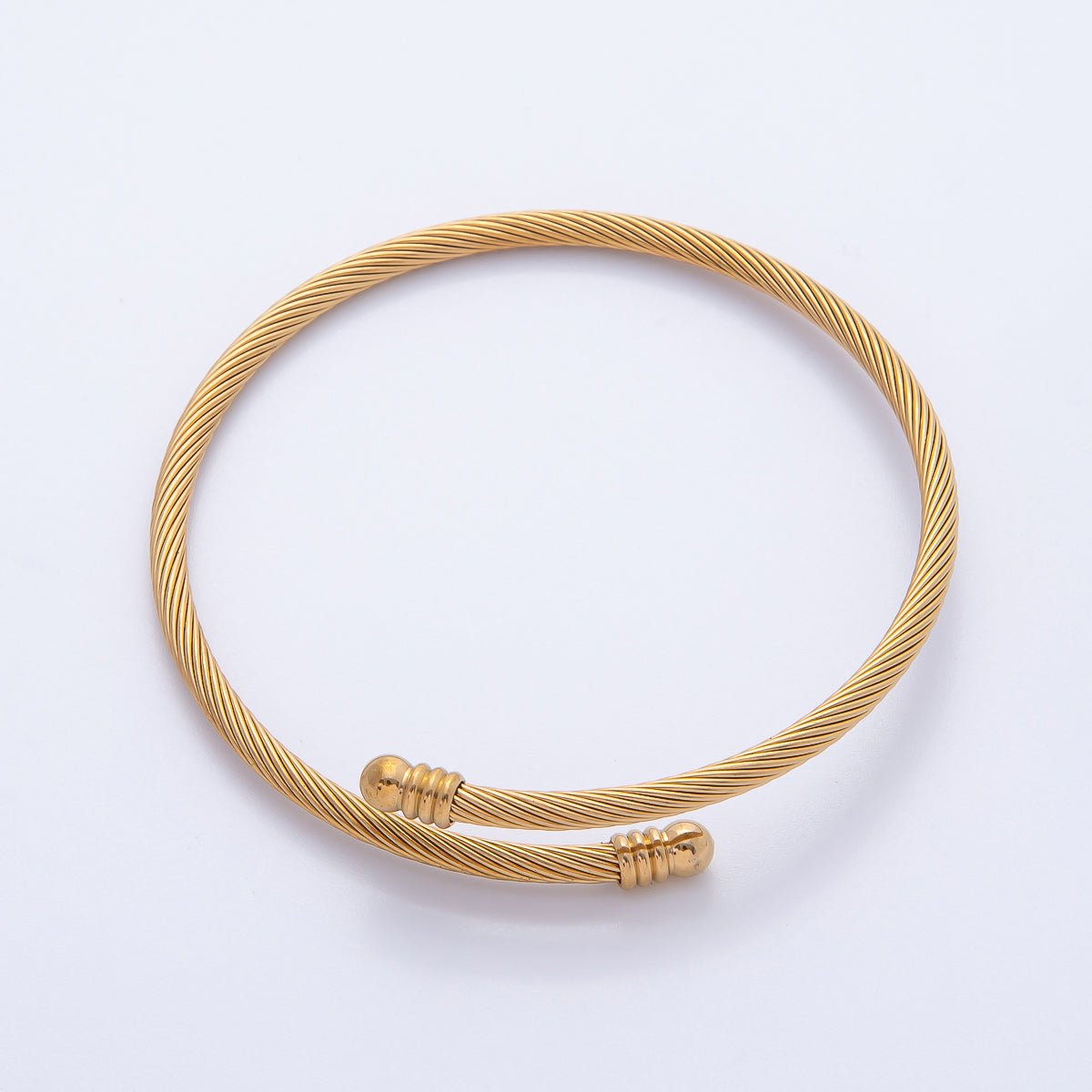 Gold Stainless Steel Basic Twisted Adjustable Bangle Bracelet | WA - 3798 - DLUXCA