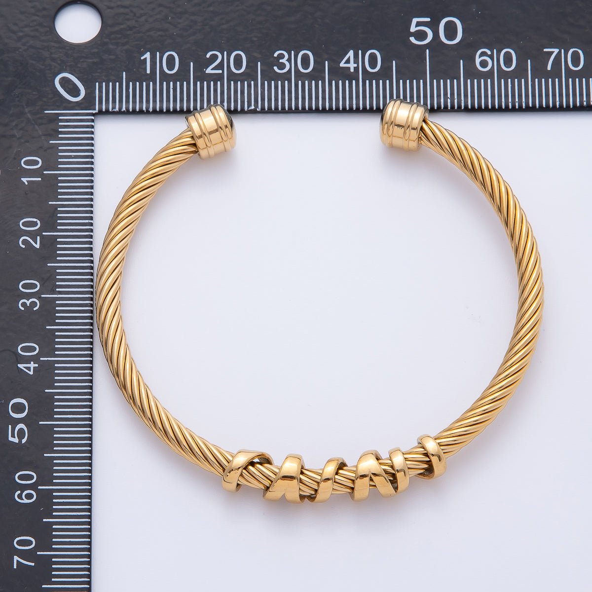 Gold Stainless Steel Basic Twisted Cable Adjustable Open Cuff Bracelet | WA - 3799 - DLUXCA