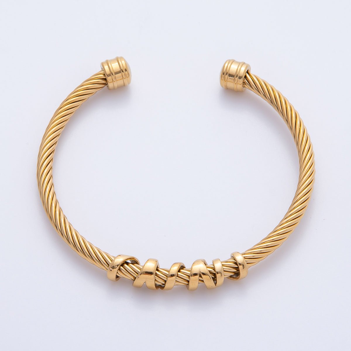 Gold Stainless Steel Basic Twisted Cable Adjustable Open Cuff Bracelet | WA - 3799 - DLUXCA