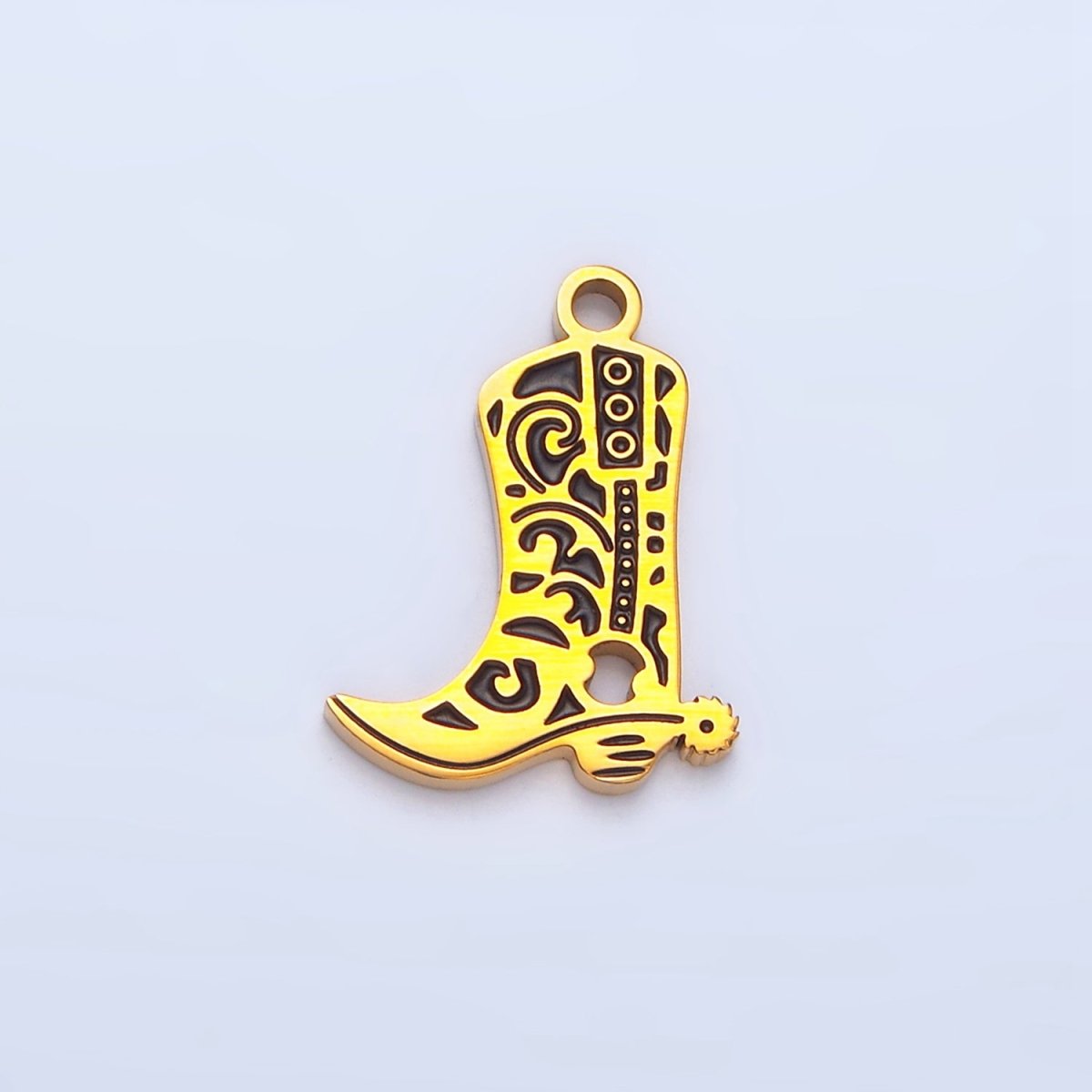 Gold Stainless Steel Black Engraved Cowboy Boot Charm | P - 1227 - DLUXCA