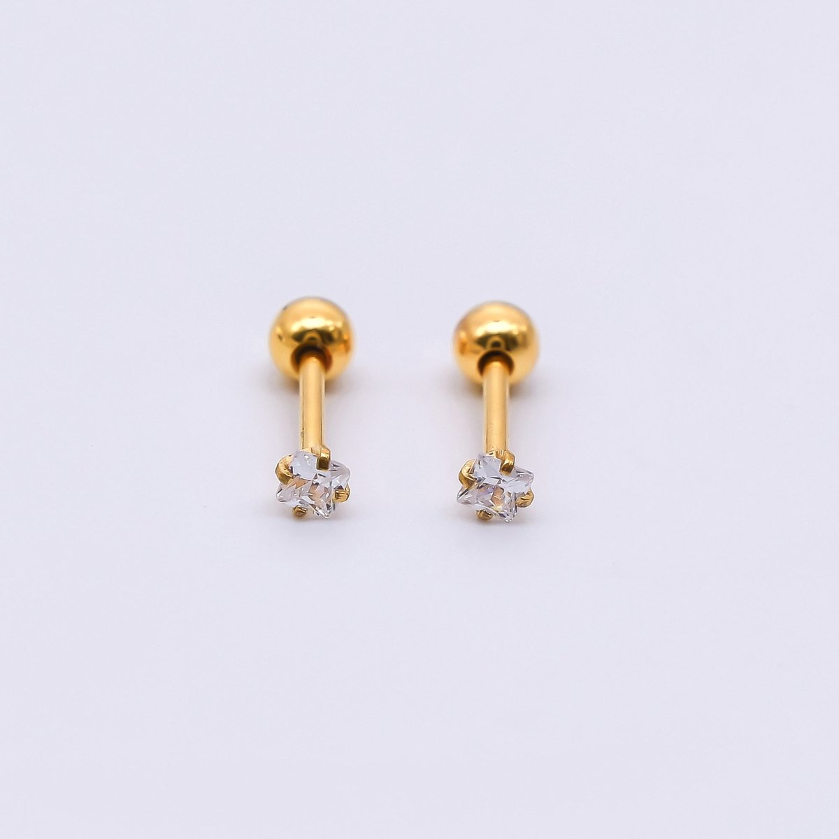 Gold Stainless Steel Cube CZ Radiant Dainty Stud Earrings | AB1583 - DLUXCA