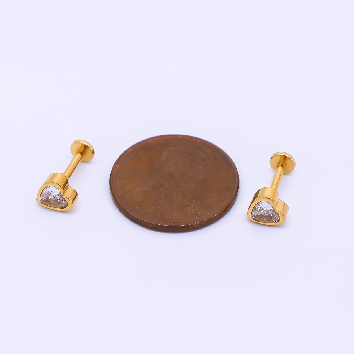 Gold Stainless Steel Heart - Shaped CZ Lovely Framed Stud Earrings | AB1585 - DLUXCA