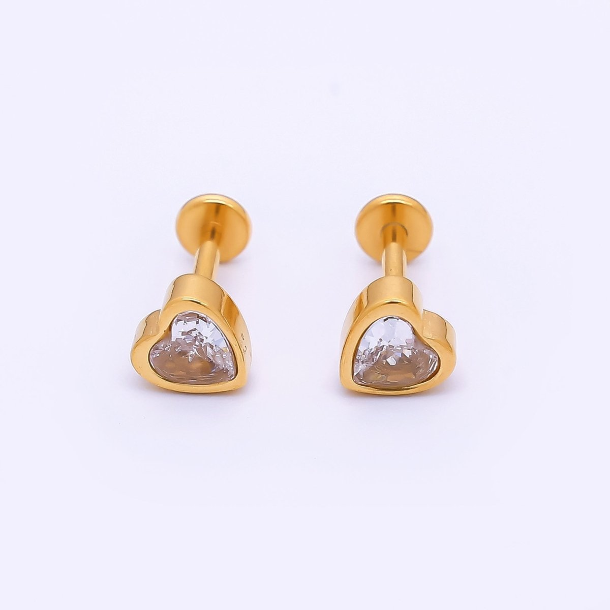 Gold Stainless Steel Heart - Shaped CZ Lovely Framed Stud Earrings | AB1585 - DLUXCA