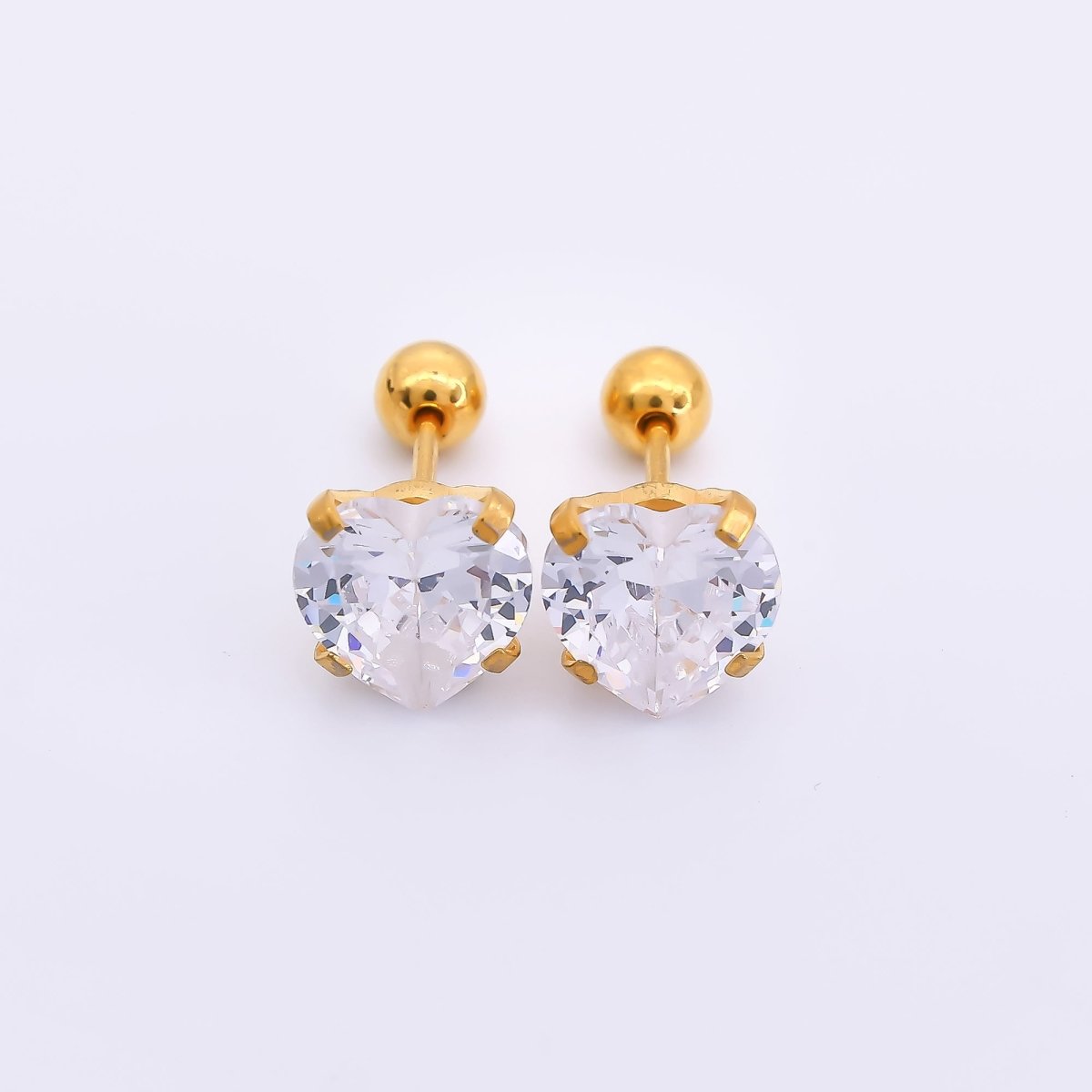 Gold Stainless Steel Heart - Shaped CZ Stud Earrings in Various Sizes | AB1576 - AB1578, AB1588 - DLUXCA