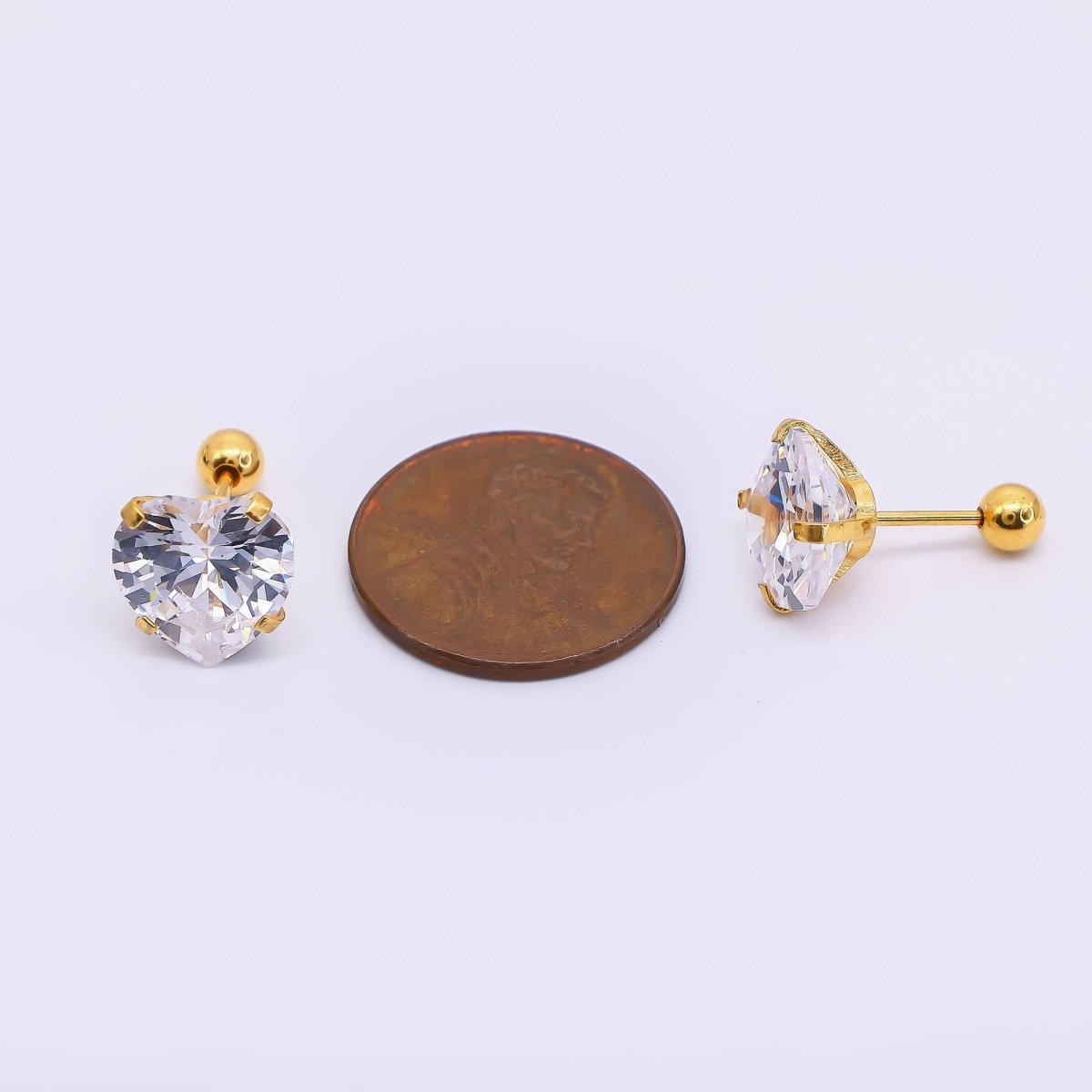 Gold Stainless Steel Heart - Shaped CZ Stud Earrings in Various Sizes | AB1576 - AB1578, AB1588 - DLUXCA