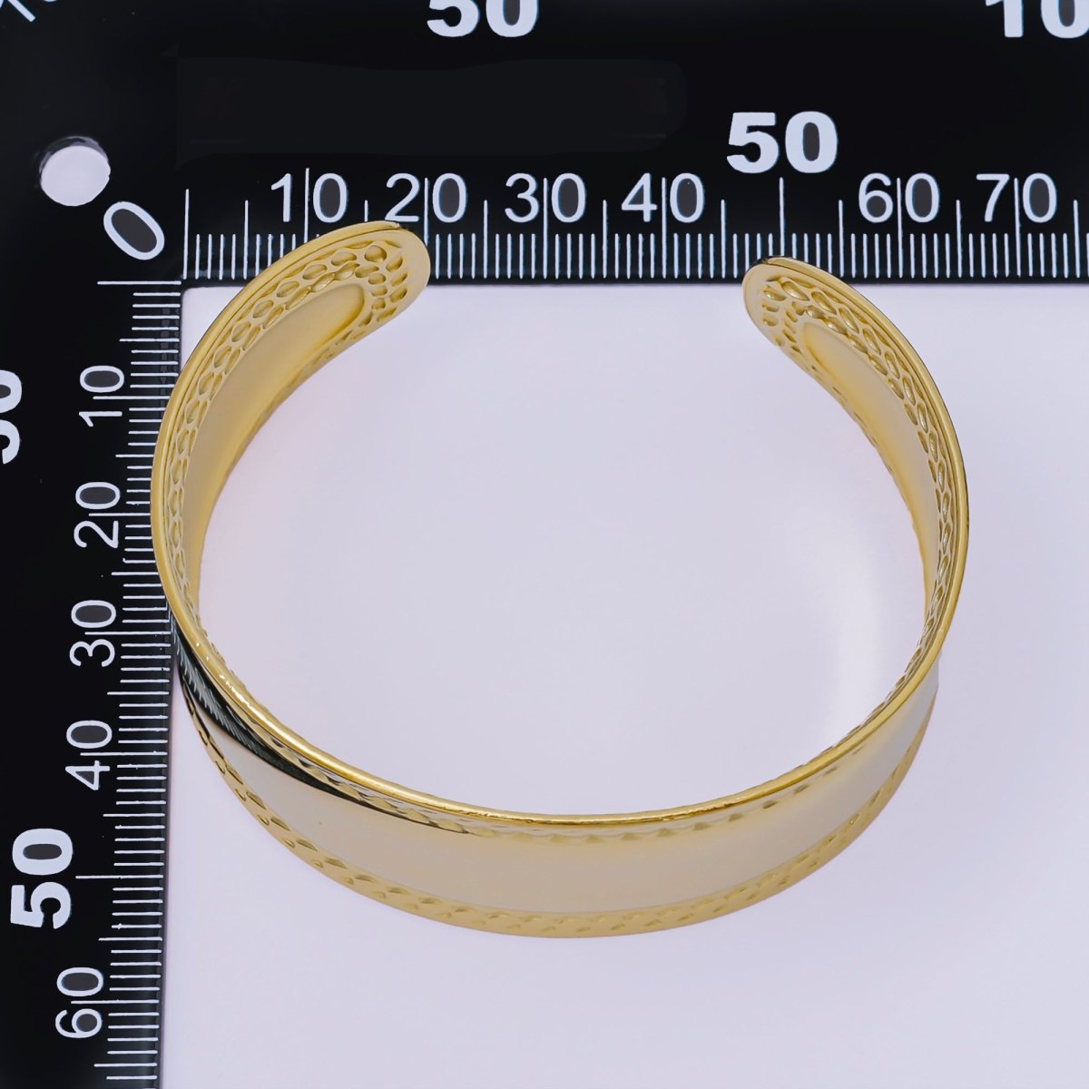 Gold Stainless Steel Roman Leaf Pattern Cuff Bangle Bracelet | WA2315 - DLUXCA