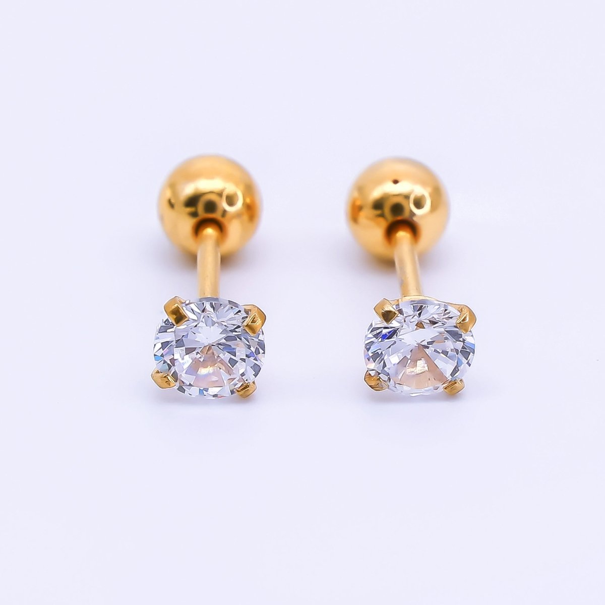 Gold Stainless Steel Round CZ Classic Stud Earrings in Various Sizes | AB1567 - AB1571 - DLUXCA