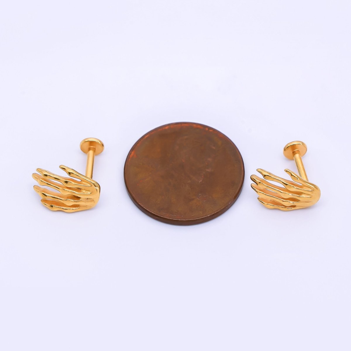 Gold Stainless Steel Skeleton Witch's Hands Stud Earrings | AB1584 - DLUXCA