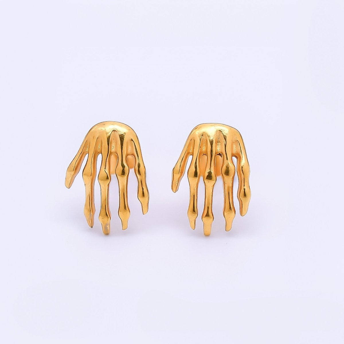 Gold Stainless Steel Skeleton Witch's Hands Stud Earrings | AB1584 - DLUXCA
