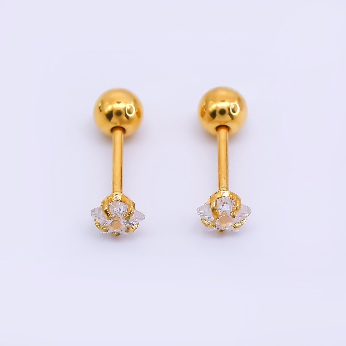Gold Stainless Steel Star - Shaped CZ Celestial Stud Earrings in Various Sizes | AB1572 - AB1575 - DLUXCA