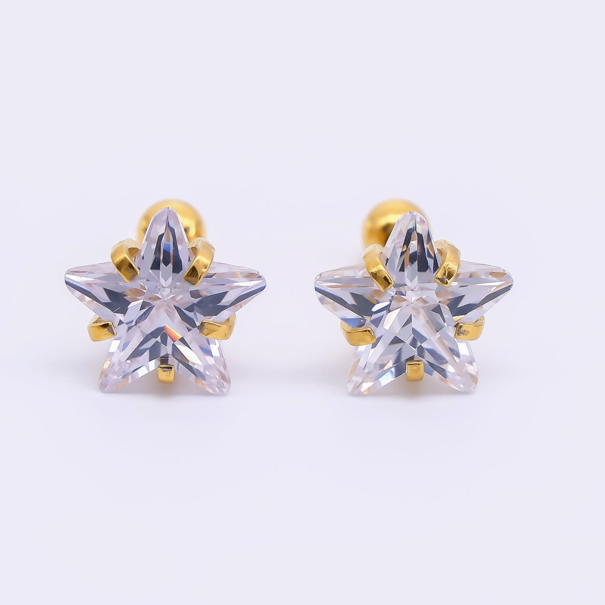 Gold Stainless Steel Star - Shaped CZ Celestial Stud Earrings in Various Sizes | AB1572 - AB1575 - DLUXCA