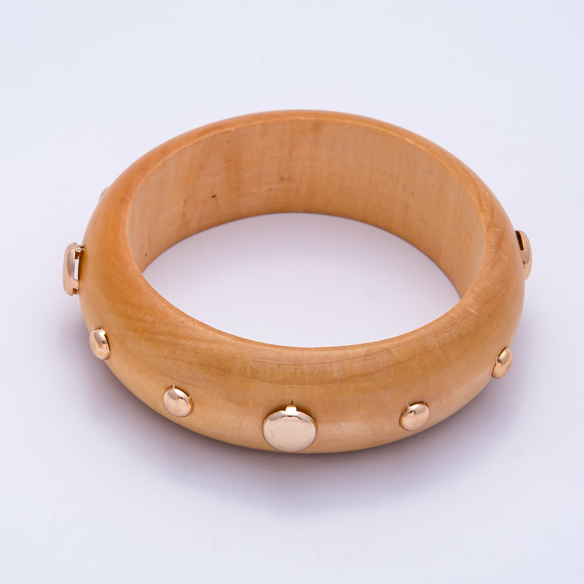 Gold Studded Wood Bangle Stackable Bracelet | WA - 04310 - DLUXCA