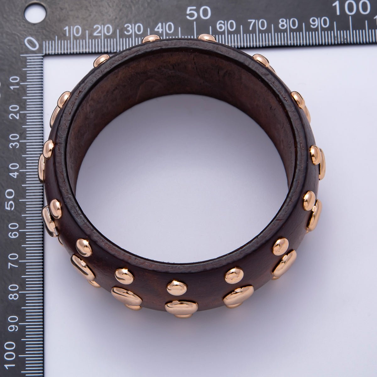 Gold Studded Wood Bangle Statement Bracelet | WA - 04314 - DLUXCA
