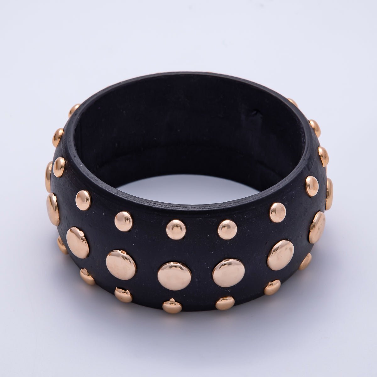Gold Studded Wood Bangle Statement Bracelet | WA - 04314 - DLUXCA