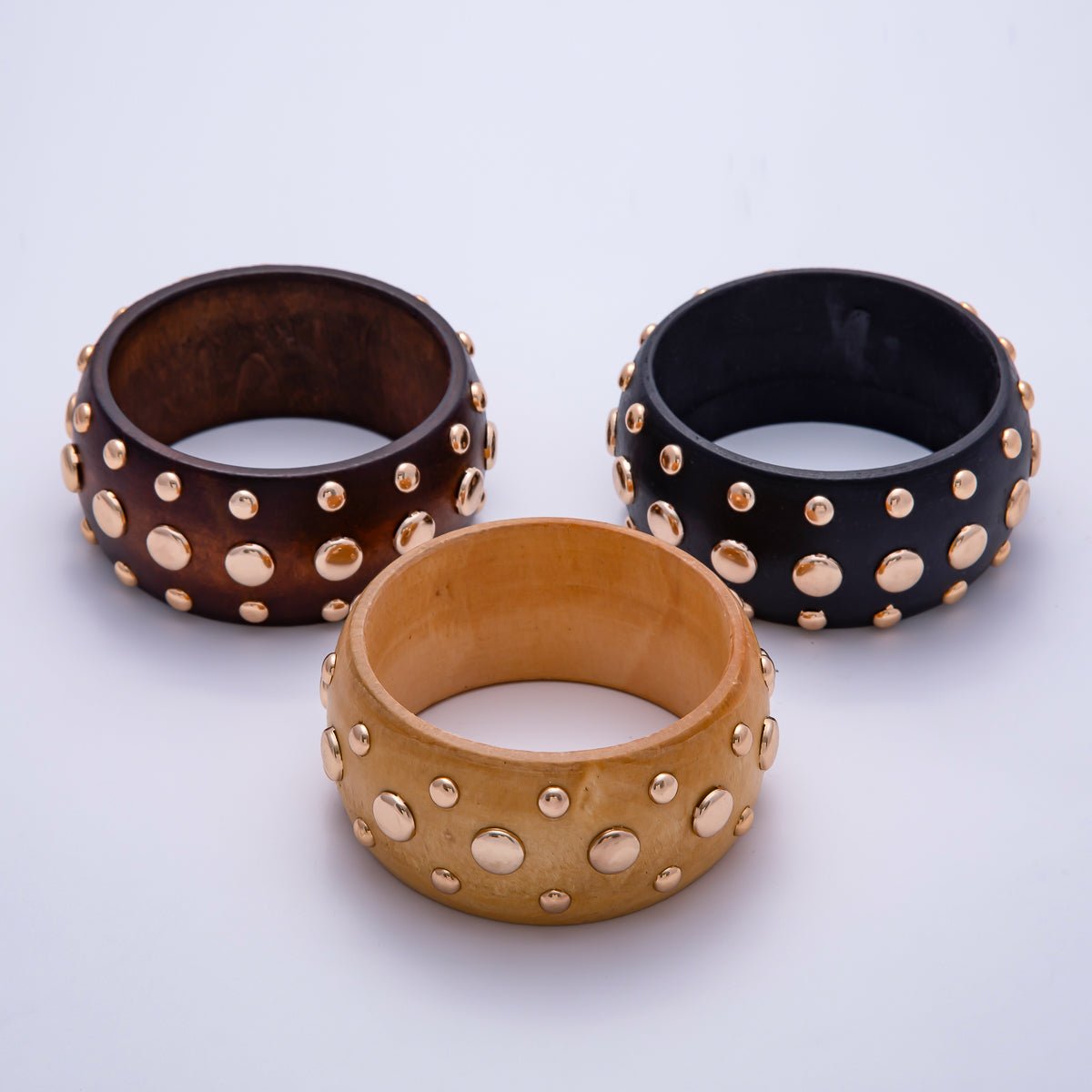 Gold Studded Wood Bangle Statement Bracelet | WA - 04314 - DLUXCA
