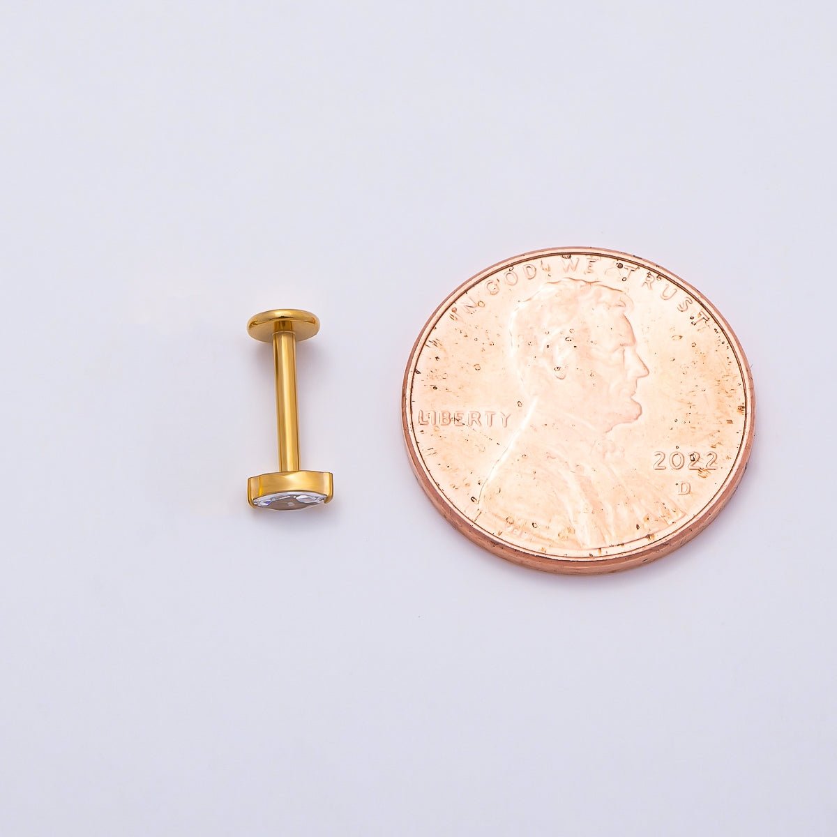 Gold Titanium 4.5mm Marquise CZ Cartilage Piercing Flat Back Stud | Findings-00403 - DLUXCA